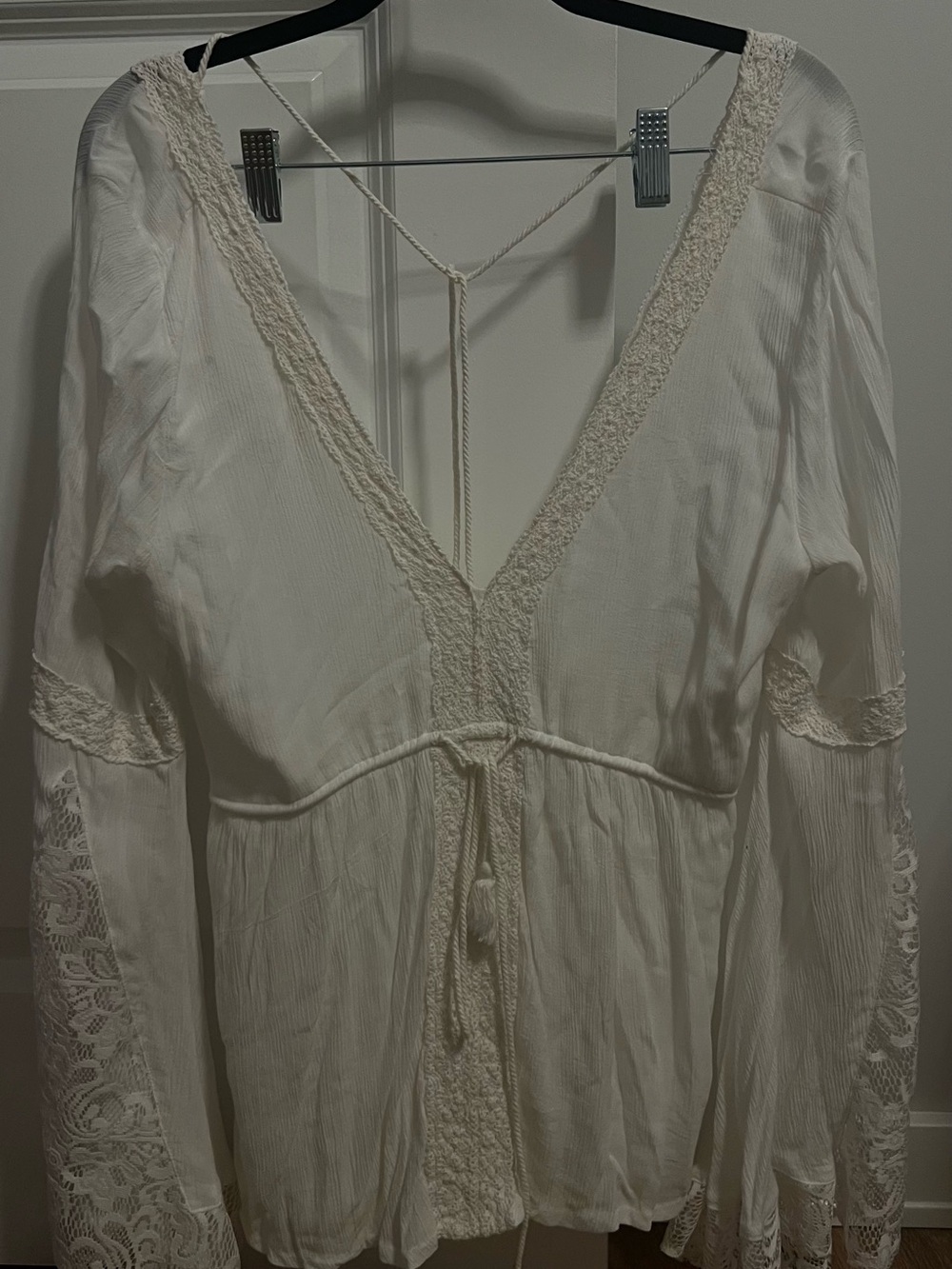 Women’s Cream Lace-Trim Peasant Blouse